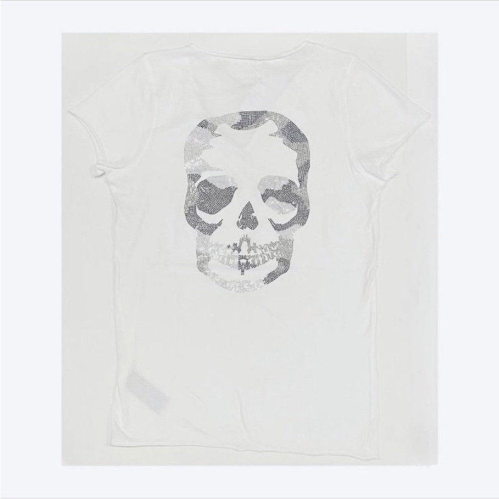 ZADIG & VOLTAIRE White Tunisien Studded Skull Back Tee T-Shirt NWT